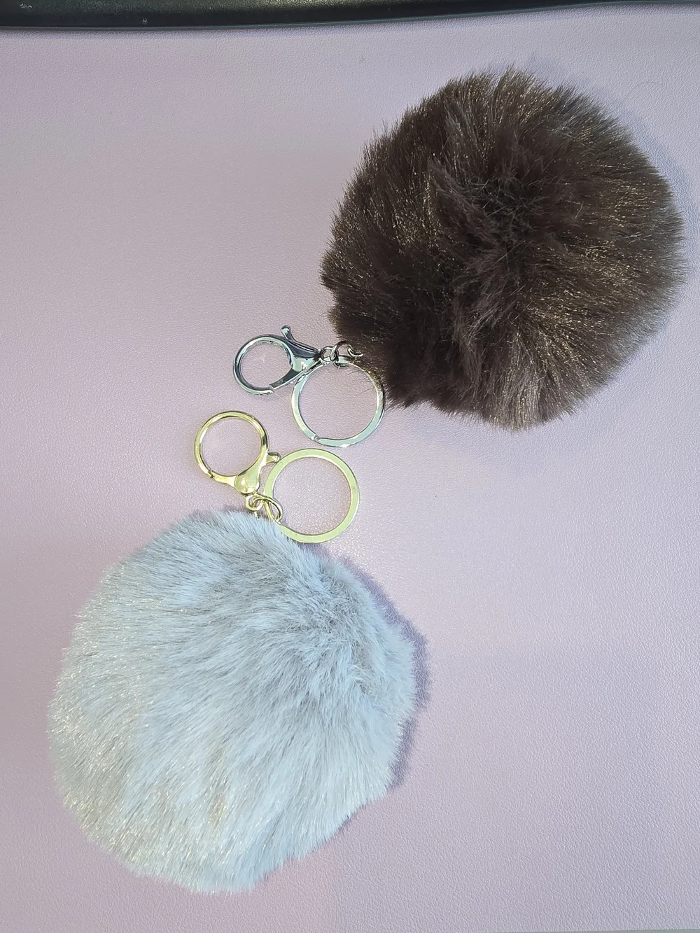 Pick One! Faux Fur Pom Pom Keychain - Brown & Light Gray, New Without Tags!